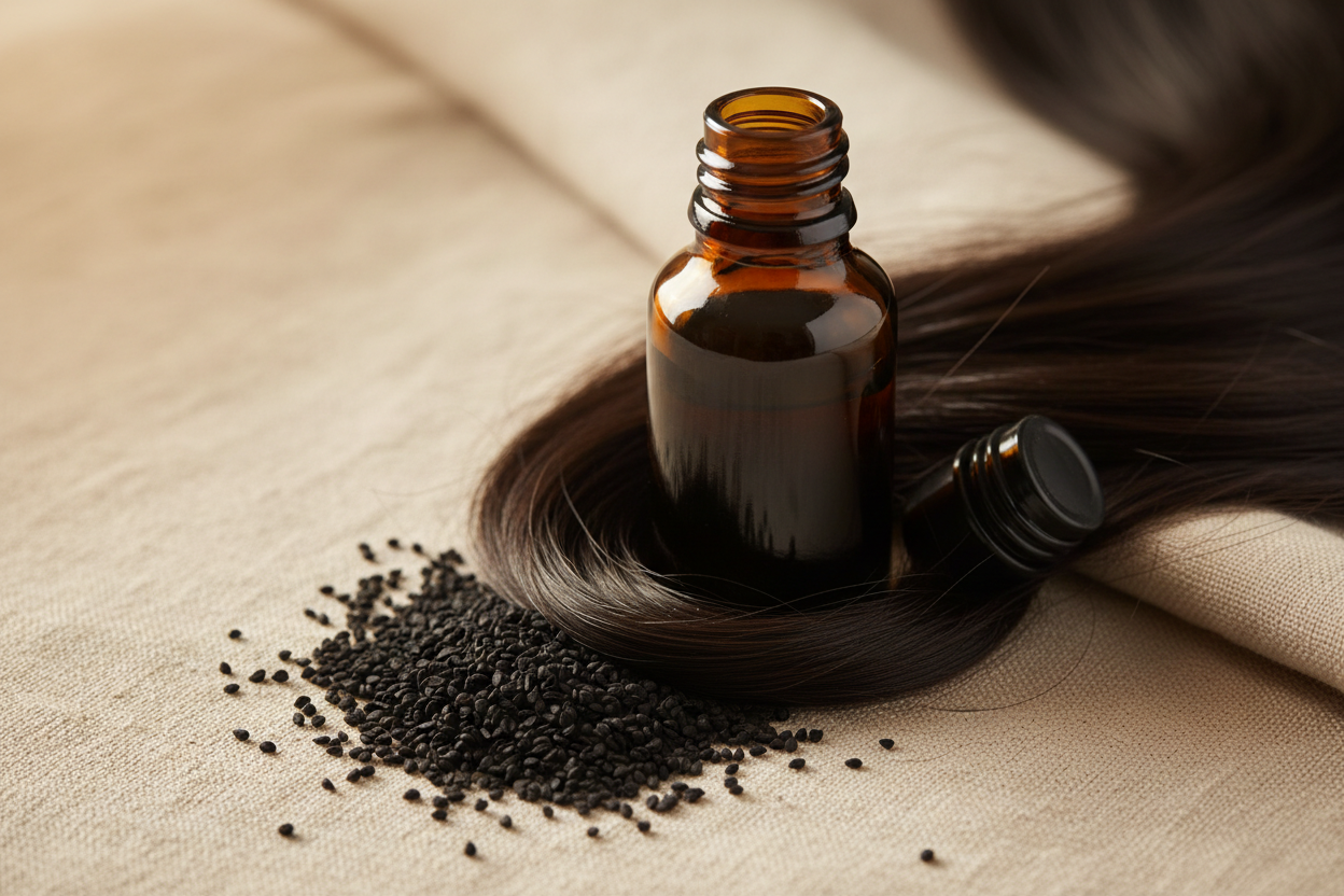 Huile de nigelle pour les cheveux : bienfaits, utilisation et précautions