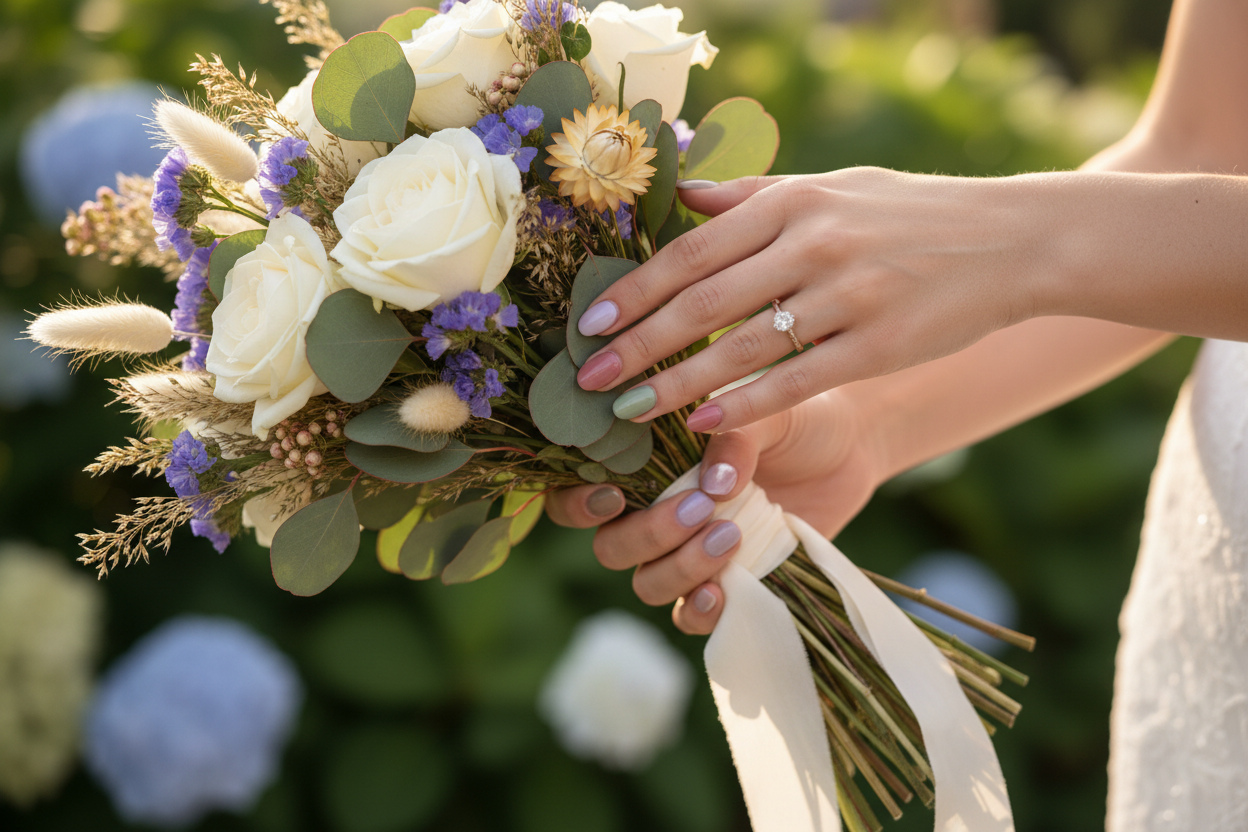 Ongles mariage champêtre : idées de manucure naturelle, chic et durable
